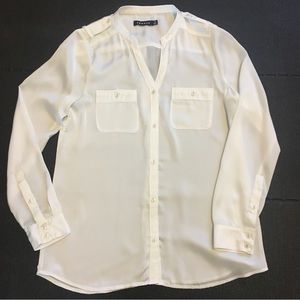 Trouvé Silky Ivory Long-Sleeve Double-pocket Blouse, XS